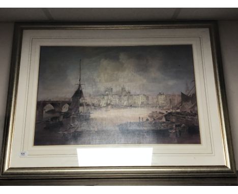 A print after John Wilson Carmichael : The Mayor's Barge, in frame and mount.