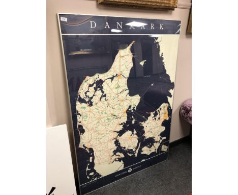 A large colour print of a map of Denmark with a logo from the Danish Geodætisk Institut, 150cm by 100cm.