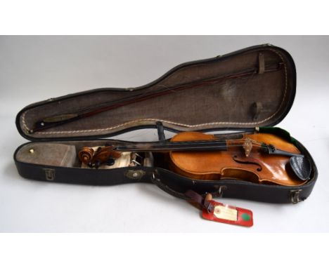 An Antonio Stradivarius violin early 1900 copy with case and bow and spare strings