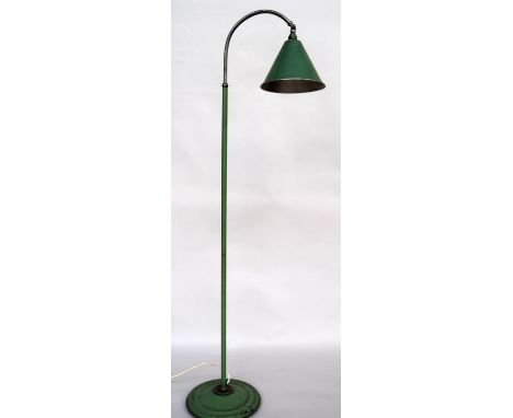 A vintage green painted anglepoise standard lamp marked W.F brand 148cmH