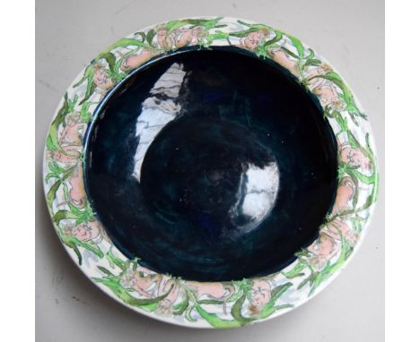 A Royal Staffordshire Wilkinson lustre bowl with decorated rim featuring merchildren designed by Olive Crane 32.5cmD