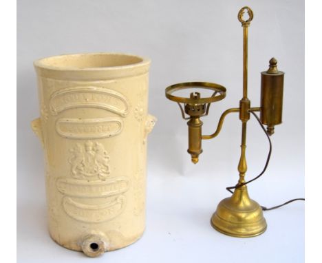 A ceramic Doulton's patent carbon filter, London together with a brass gas lamp (2)
