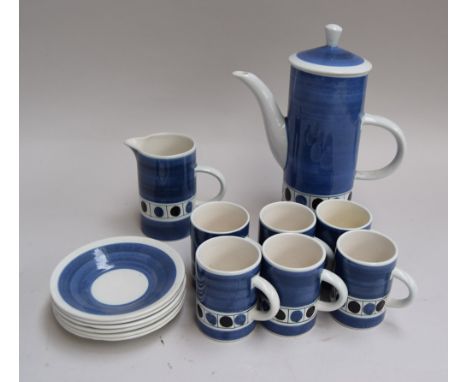 Cinque Ports Pottery (The Monastery Rye) - 1970s coffees set of pot, milk jug, six cups and saucers