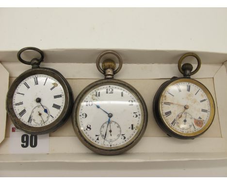 A Large Openface Pocketwatch, the unsigned dial with Arabic numerals, seconds subsidiary dial, in engine turned case, stamped