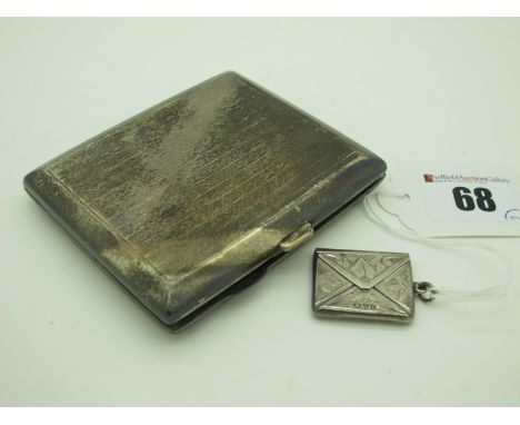 A Hallmarked Silver Cigarette Case, allover engine turned and engraved "Babs"; a novelty envelope stamp case. (2)