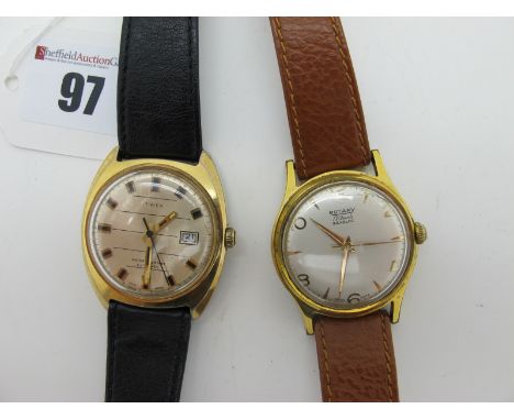Timex; A Vintage Style Gent's Wristwatch, the signed dial with line markers and date aperture, in plain case, to strap. Rotar