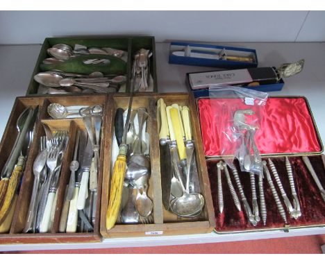 A Mixed Lot of Assorted Plated Cutlery, including an Exeter hallmarked silver Fiddle pattern teaspoon, William Rawlings Sobey