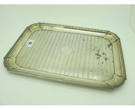 A Hallmarked Silver Trinket Tray, A &amp;J Zimmerman, Birmingham 1915, engine turned with rounded corners, 31cm wide, 450 gra