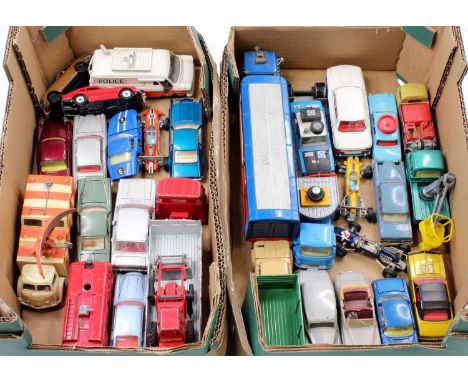 2 trays containing a collection of Corgi and Dinky Toys, with examples including a Corgi Toys No. 259 Citroen Le Dandy, a Din