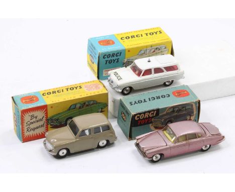 Corgi Toys boxed model group of 3 comprising No. 419 Ford Zephyr Motorway Patrol Car, white body with red interior and spun h