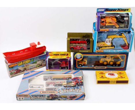 Matchbox King Size and Convoy boxed model group comprising K130 Peterbilt Excavator Transporter, K28 Bedford Skip Truck, K41 