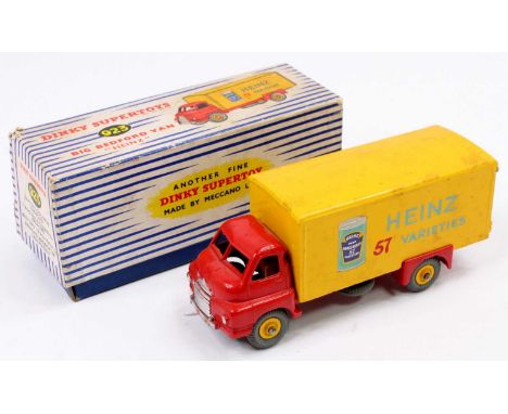 Dinky Toys No. 923 Big Bedford Heinz Delivery Van with red cab and chassis, yellow hubs, yellow back with Heinz Baked Bean ca