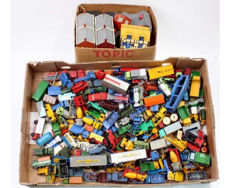 A tray containing a large collection of play-worn and repainted Matchbox Lesney 1-75 models together with a small selection o