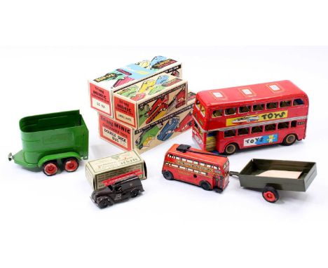 A collection of Triang Minic comprising a Post Office Telephone Van, in brown plastic, with a red ladder, the box has 2 inner