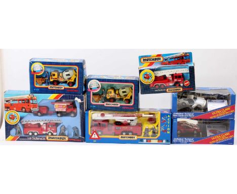 Matchbox King Size and Ultra Class boxed model group of 7 comprising K138 Fire Rescue Set, EM10 ERF Fire Tender, K132 Magirus