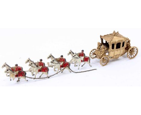 A Matchbox Lesney early Moko large-scale Coronation Coach comprising a gold coach with figures of both the Queen &amp; King, 