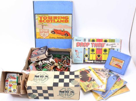 A tray containing a mixed collection of vintage toys comprising a boxed Victory Models MGA Sports Car (some damage), a Tourin