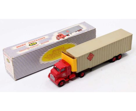 Dinky Toys No. 948 McLean articulated tractor and trailer comprising red cab and chassis with grey trailer fitted with matchi