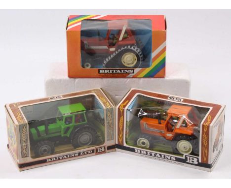 Britains 1/32nd scale boxed tractor group, 3 examples to include No.9528 Fiat 880DT Tractor in orange, together with a No.952