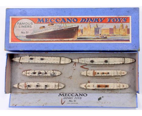 Dinky Toys pre-war Gift Set 51 "Famous Liners" - set contains various Passenger Ships including Rex, Queen of Bermuda, Empres