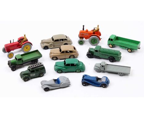 A collection of Dinky Toys in generally very good condition, with examples including No. 38F Jaguar SS100, No. 39D Buick, No.