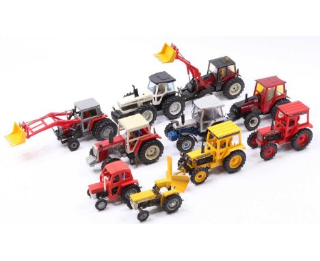 Collection of 10 various Britains and similar 1/32nd scale model tractors and implements, to include County 1884 in white, Vo