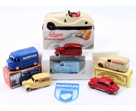 A collection of repainted resin and tin plate Dinky Toy and vintage Schuco Models to include a Dinky Toys copy of the Barocle