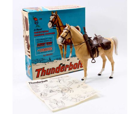 A Marx Toys No. 2061 Johnny West "Thunderbolt" the Horse, with saddle bags, bridle, and rifle scabbard, sold in the original 