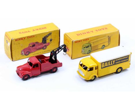 French Dinky Toys boxed pair comprising No. 33AN Simca cargo van with Bailly livery, yellow cab with yellow and white back, y
