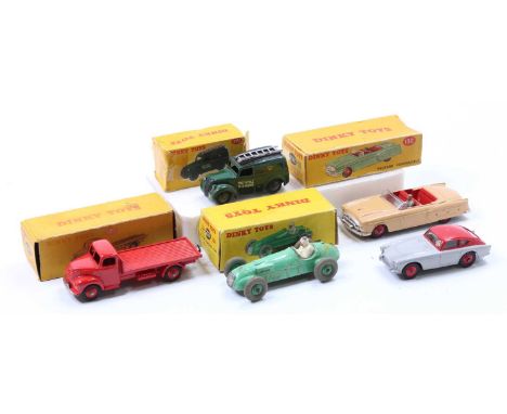 Dinky Toys boxed model group of 5 comprising No. 422 Fordson Thames Flat Truck, No. 132 Packard Convertible, No. 261 Telephon