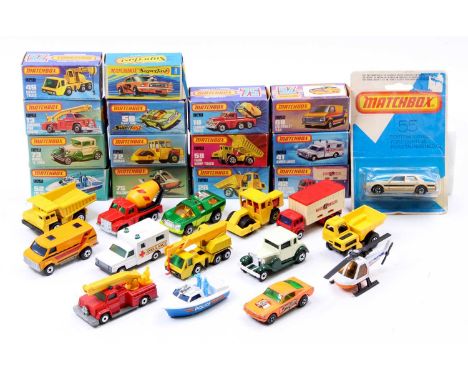 Matchbox Lesney Superfast boxed model group of 15, with examples including No. 42 Mercedes Container Truck, No. 59 Planet Sco