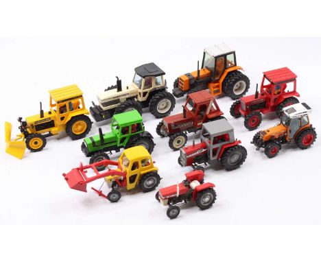 Collection of 10 various Britains and similar 1/32nd scale model tractors and implements, to include County 1884 in white, Vo