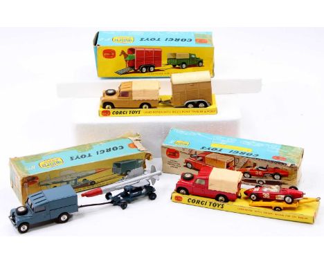 Corgi Toys part boxed and play-worn model group of Land Rovers comprising Gift Set No. 2 Land Rover with Rice's Pony Trailer 