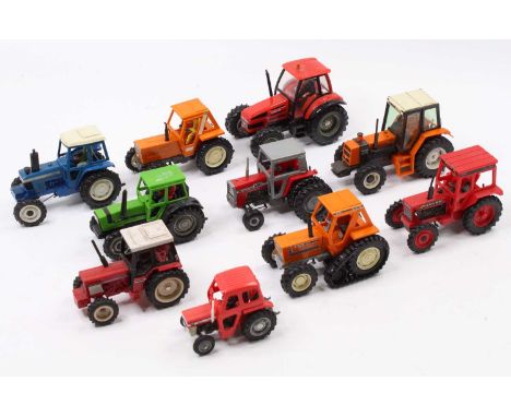 Collection of 10 various Britains and similar 1/32nd scale model tractors and implements, to include Renault 145-14, Fiat DT 