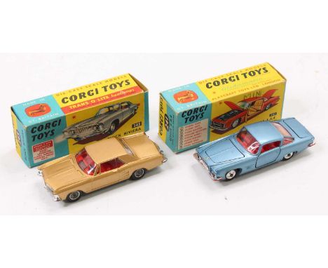 Corgi Toys boxed model group of 2 comprising No. 241 Ghia L.6.4 saloon, metallic blue body with red interior and spun hubs, h