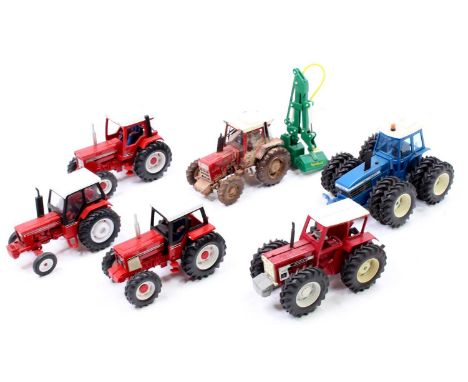 Collection of 6 various Britains and similar 1/32nd scale diecast and later adapted model tractors to include County Internat