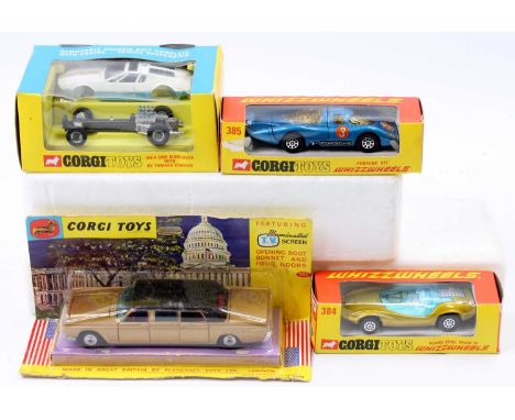 Corgi Toys boxed model group of 4 comprising No. 262 Lincoln Continental Executive Limousine, metallic gold body with black r