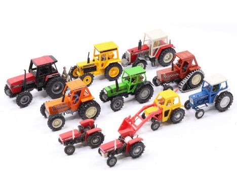 Collection of 10 various Britains and similar 1/32nd scale model tractors and implements, to include Volvo BM 2654, Massey Fe