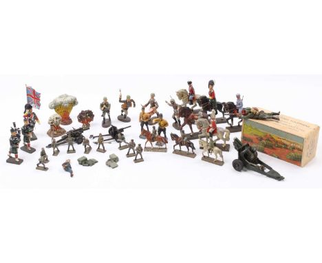 Collection of Elastolin and Lineol British and German Military Figures, mixed scales to include Scottish Highlander Bag Playe