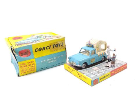 Corgi Toys No. 447 Walls Ice Cream van, comprising of light blue body with spun hubs with ice cream man vendor figure and a s