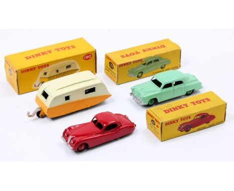 Dinky Toys boxed model group of 3 comprising No. 157 Jaguar XK120 Coupe in red, No. 172 Studebaker Land Cruiser in green, and