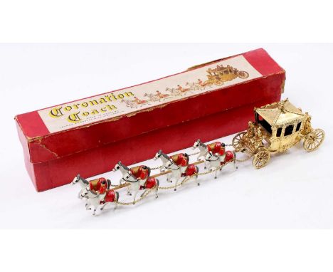 A Matchbox Lesney MOKO large scale Coronation Coach comprising a gold coach and 8 horses, with Queen figure only