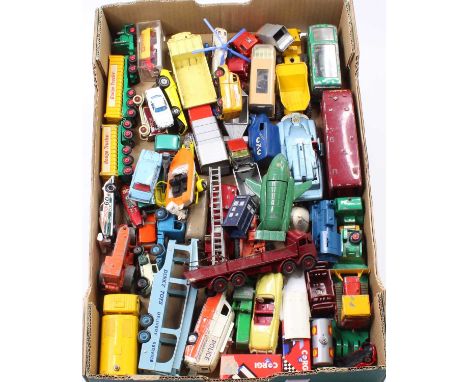 A tray containing a collection of play-worn Dinky, Corgi, and Matchbox Toys, with examples including a Dinky Toys No. 453 Tro