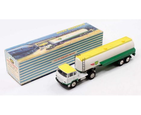 French Dinky Toys No. 887, Unic Articulated BP Tanker, white, green &amp; lemon yellow cab and trailer, with white plastic hu