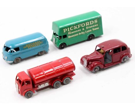 Matchbox Lesney 1-75 miniature group of 4 comprising No. 11b ESSO Petrol Tanker, No. 17 Austin Taxi, No. 34 VW Panel Van, and