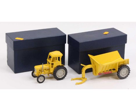 A Britains and later adapted diecast and white metal model of a Fordson Major tractor with Shawnee Poole rear dump, hand pain