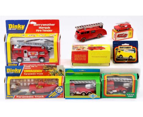 A collection of mostly Dinky Toys Fire engine models, with examples including No. 285 Merryweather Marquis Fire Tender, No. 2