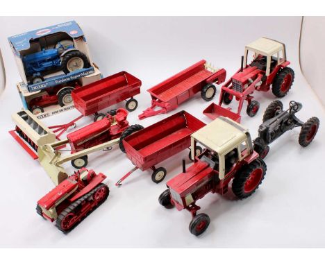 Collection of ERTL Large scale and pressed steel tractor models, to include Ford 8N Tractor with plough housed in the origina