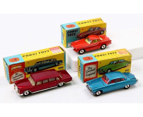 Corgi Toys boxed model group of 3 comprising No. 238 Jaguar Mk X, No. 228 Volvo P1800, and No. 247 Mercedes Benz 600 Pullman,