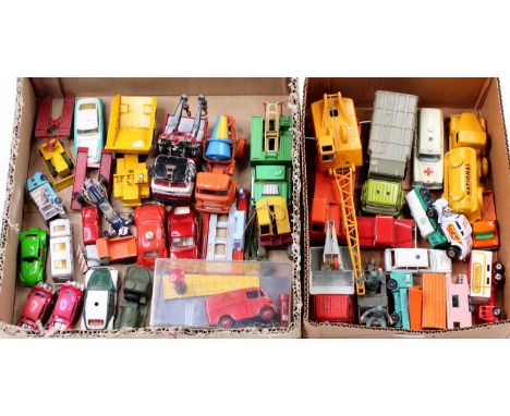 2 trays containing a collection of Corgi, Dinky &amp; Matchbox Toys, with examples including a Corgi Toys No. 1142 Holmes Wre